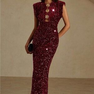 Cachet Sparkling Burgundy Midi Dress